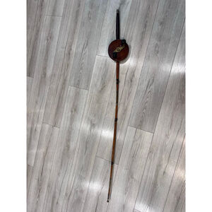 Antique wood fishing rod with Wood & Brass Spinning Fishing Reel